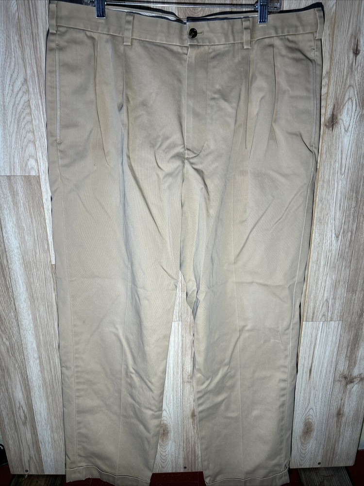 Brooks Brothers Mens 38x32 Elliot Advantage Chino Pleated Pants Trousers Khaki