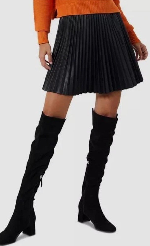 French Connection Women's 2 Black Etta Faux Leather Pleated Mini Skirt I