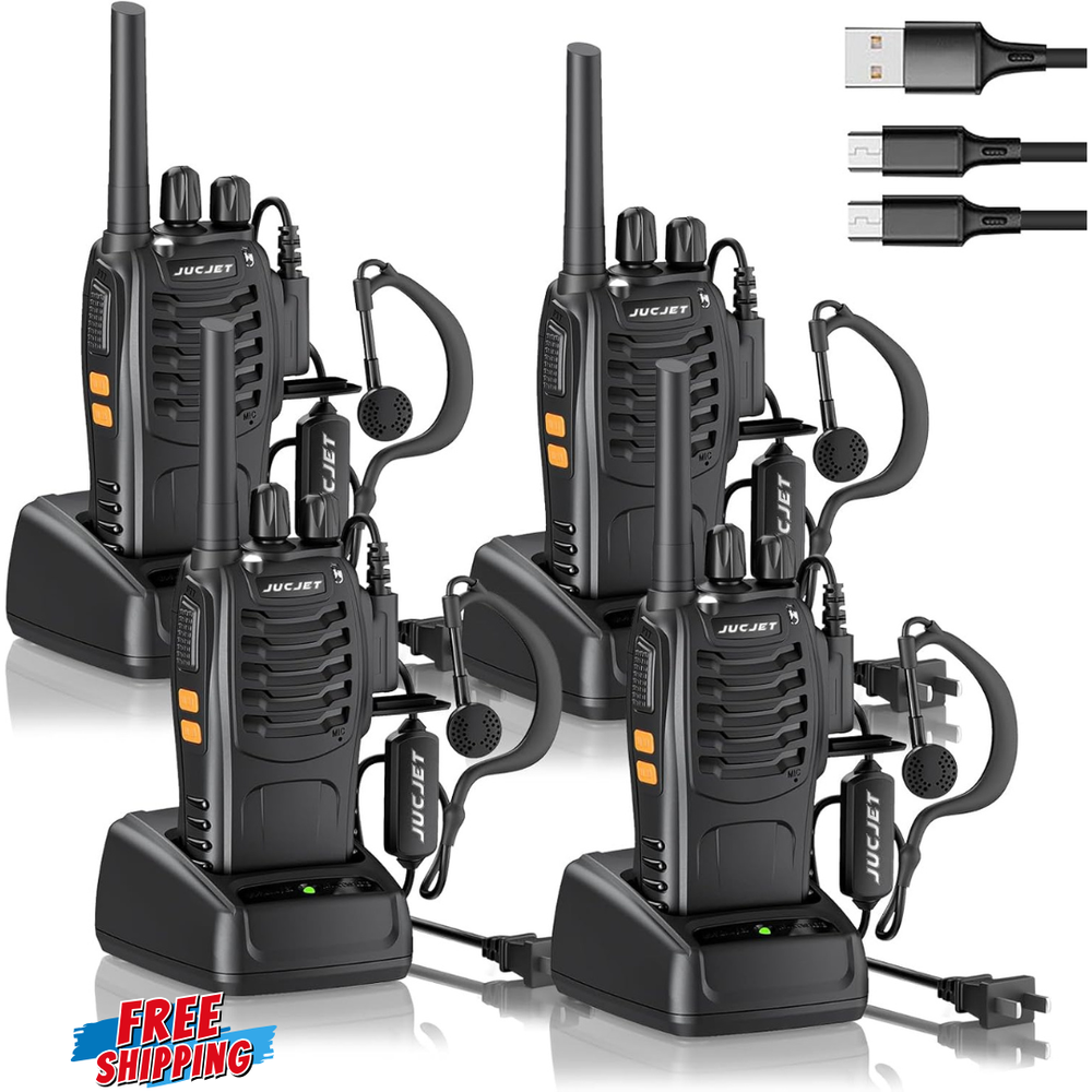 Long Range 100 Mile Walkie Talkie Two Way Radio Charge Headset Waterproof 4 PACK