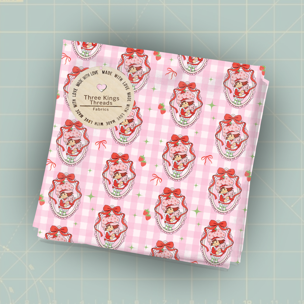 Strawberry Shortcake Frame Checkers DBP 1 Yard Fabric Seamless Design Appr 59x36
