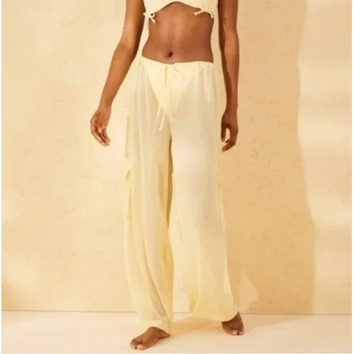 Women's Chiffon Swim Cover Up Cargo Pants - Wild Fable Yellow S: Low Rise