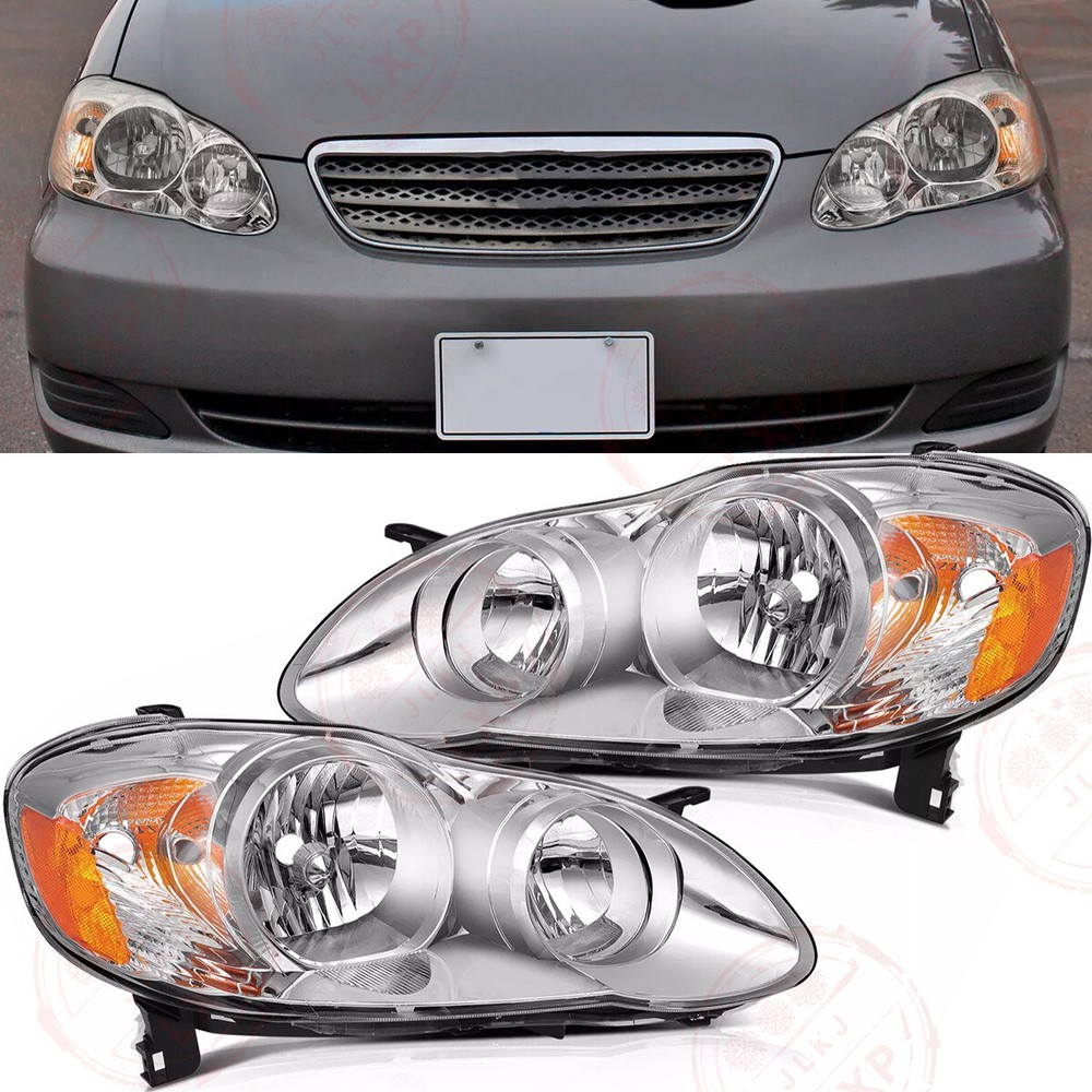 Headlights Pair For 2003-2008 Toyota Corolla Chrome Housing Lamps Left & Right