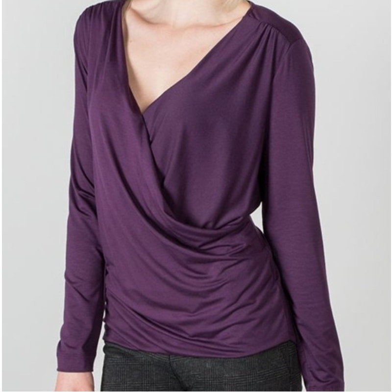 Betabrand Comfort First Faux Wrap Top Women’s M Plum Long Sleeve Workwear Chic
