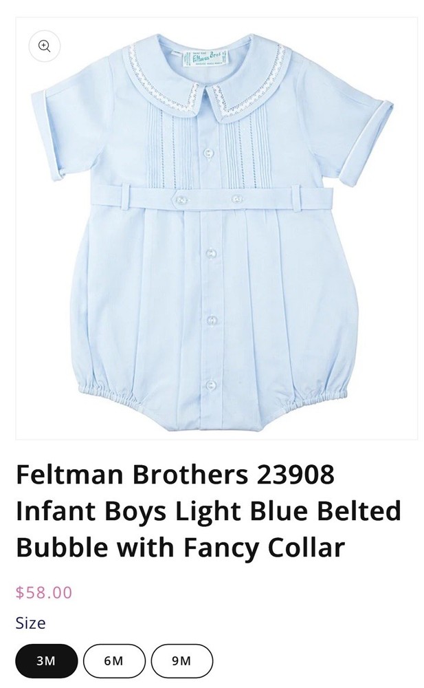 Feltman  Brothers Romper  Infants Boy Button Belt in light blue