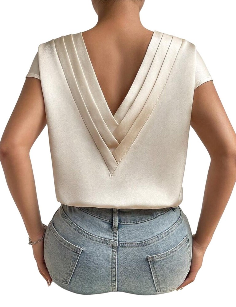 New Woman Glamours Champagne V Neck Blouse Batwing Sleeve