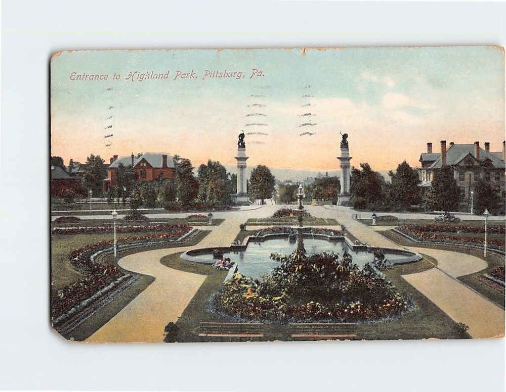 Postcard Entrance to Highland Park Pittsburgh Pennsylvania USA
