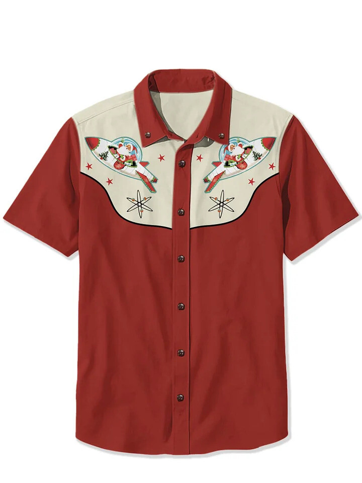 Christmas Vintage Atomic Rocket And Santa Hawaiian Shirt Red Color S5XL