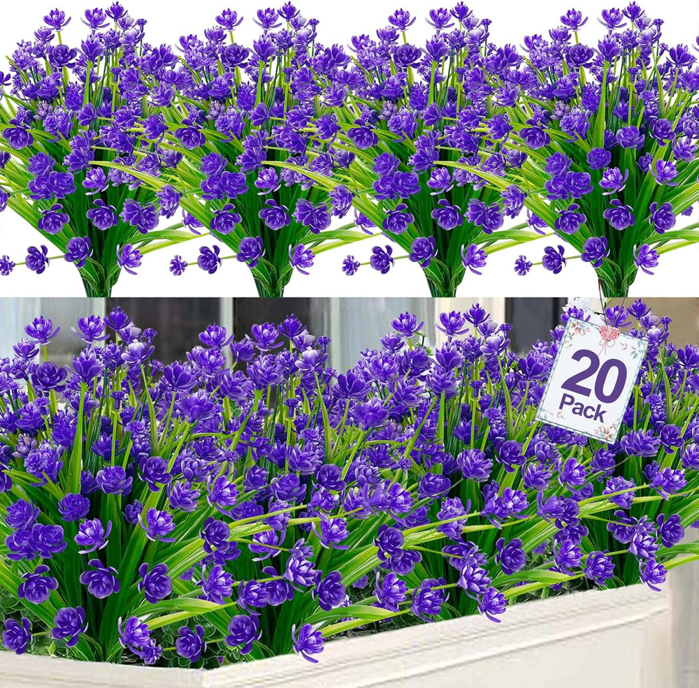 20 Bundles Artificial Flowers for Outdoors, Spring Grass Camellia Fake Flowers P
