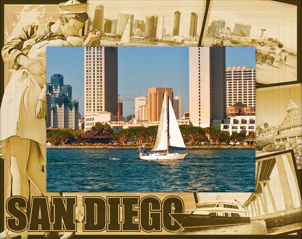 San Diego California Laser Engraved Wood Picture Frame Landscape (4 x 6)