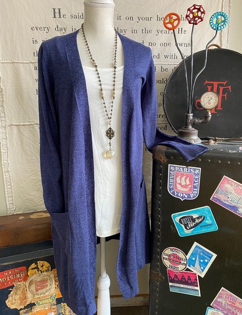Denim & Co Blue Regular Marled Open-Front Long Cardigan Sweater New