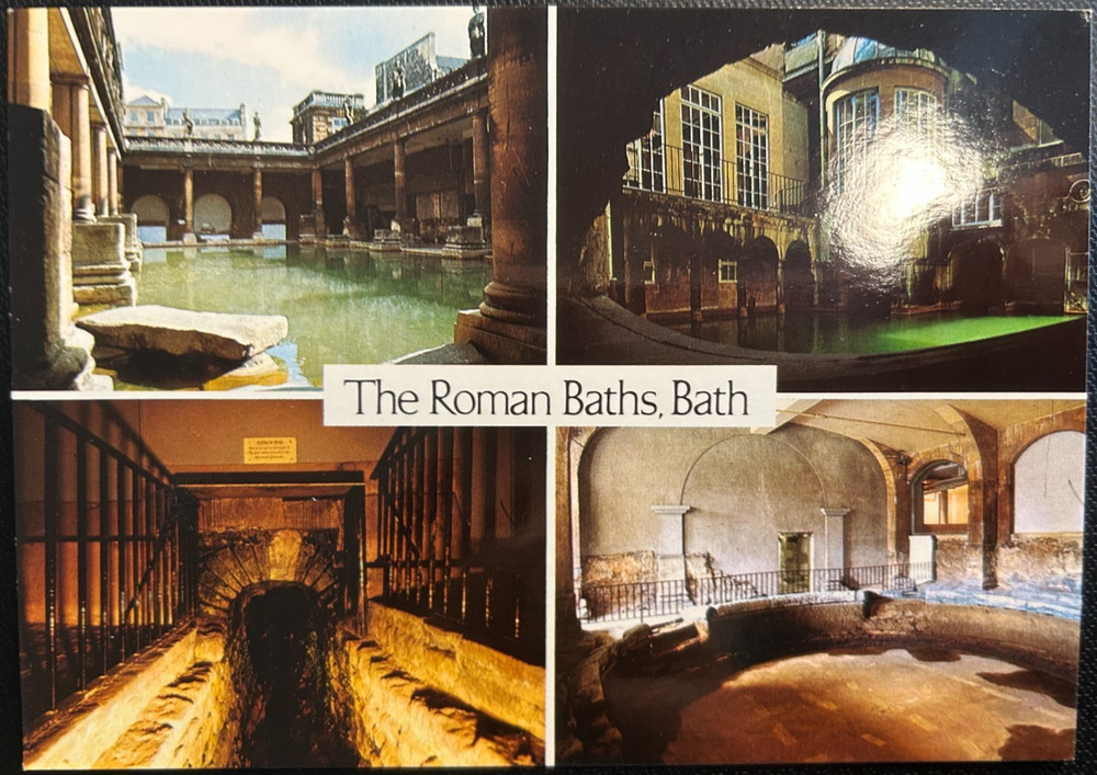 Postcard: The Roman Baths: Great Bath, King's Bath, Main Drain, Circular Bath