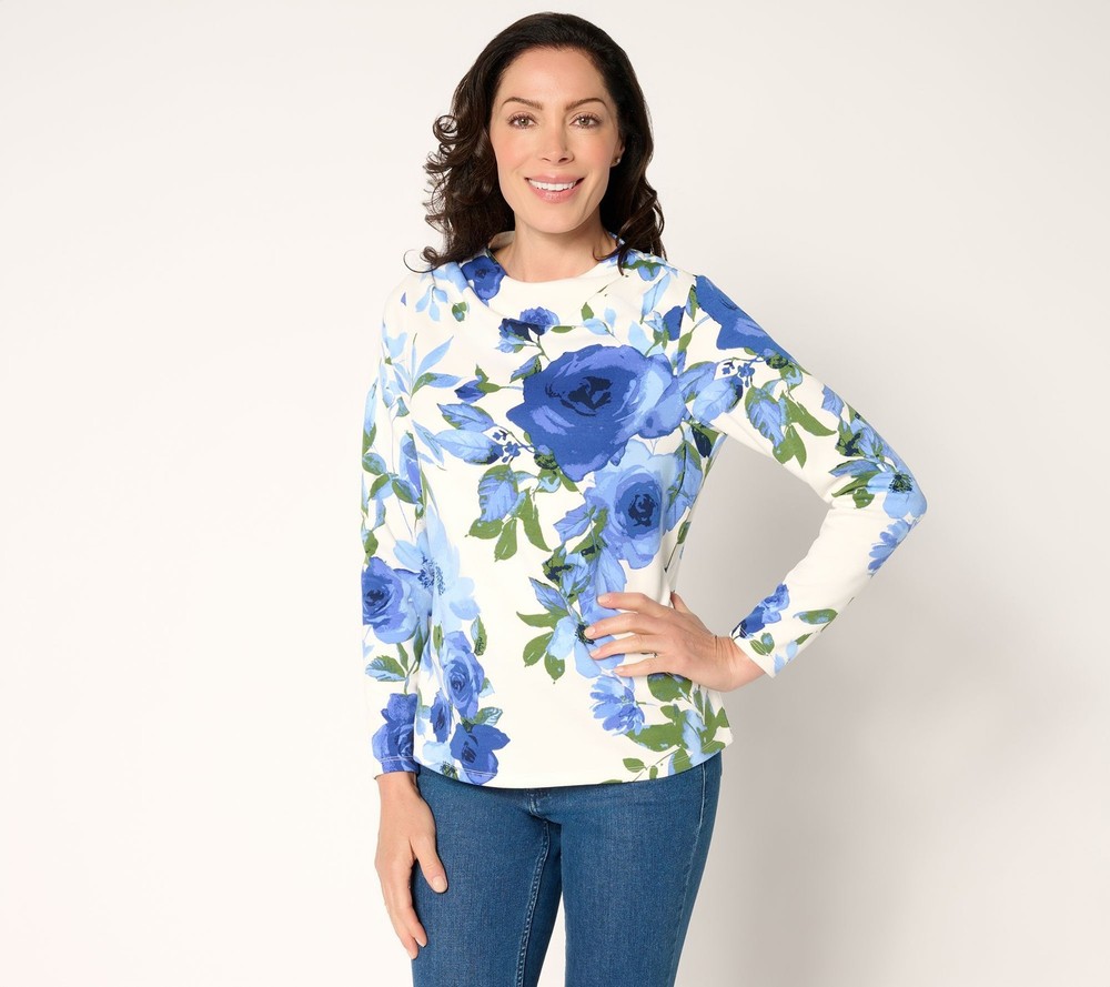 SUNNYLiFE Women's Top Sz XL Printed Scuba Funnel Neck Pullover Blue A706482