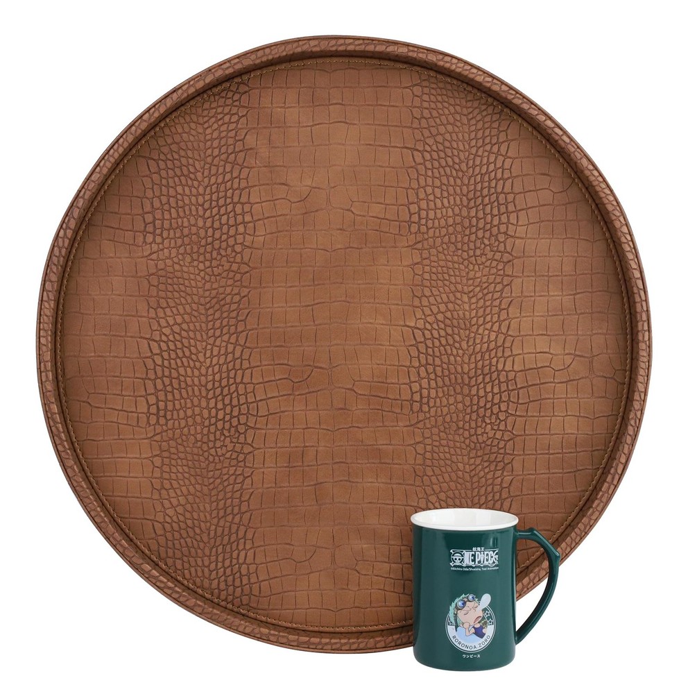 Extra Large 20 Inch Faux Leather Round Serving Tray Elegant Oversized Circle Tray