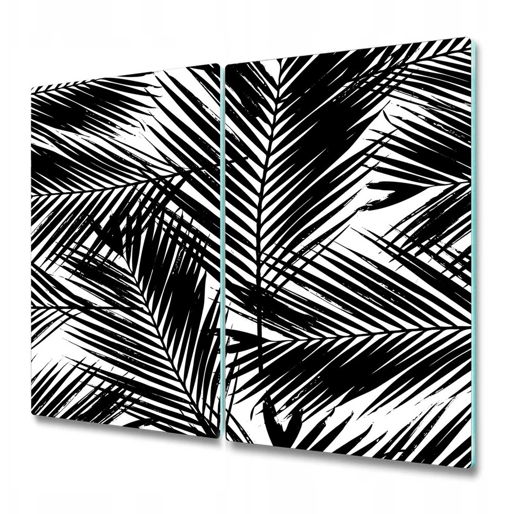 Dark Palm Tree Glass Worktop Saver in Black and White Tropical Design
