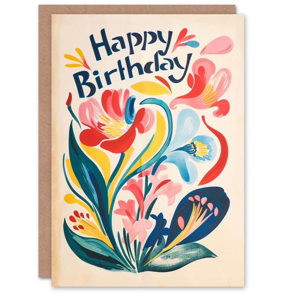 Birthday Card Abstract Flower Plant Floral Painting For Her Woman Greeting Card