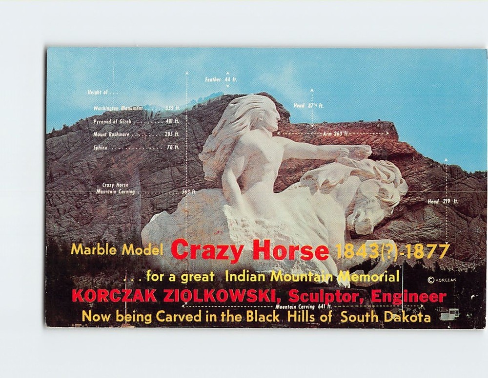 Postcard Marble Model Crazy Horse Sculpture Black Hills South Dakota USA