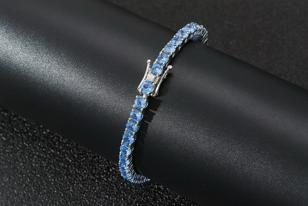 Elegant 18K Gold Plated Blue Stone Tennis Bracelet for Women