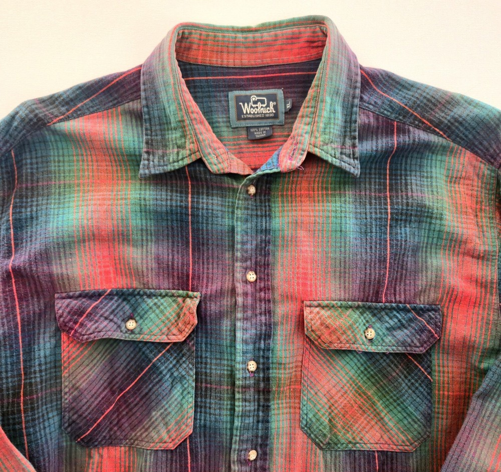 Vintage Woolrich Men's Button Down Flannel Plaid Shirt Multicolor Size XL
