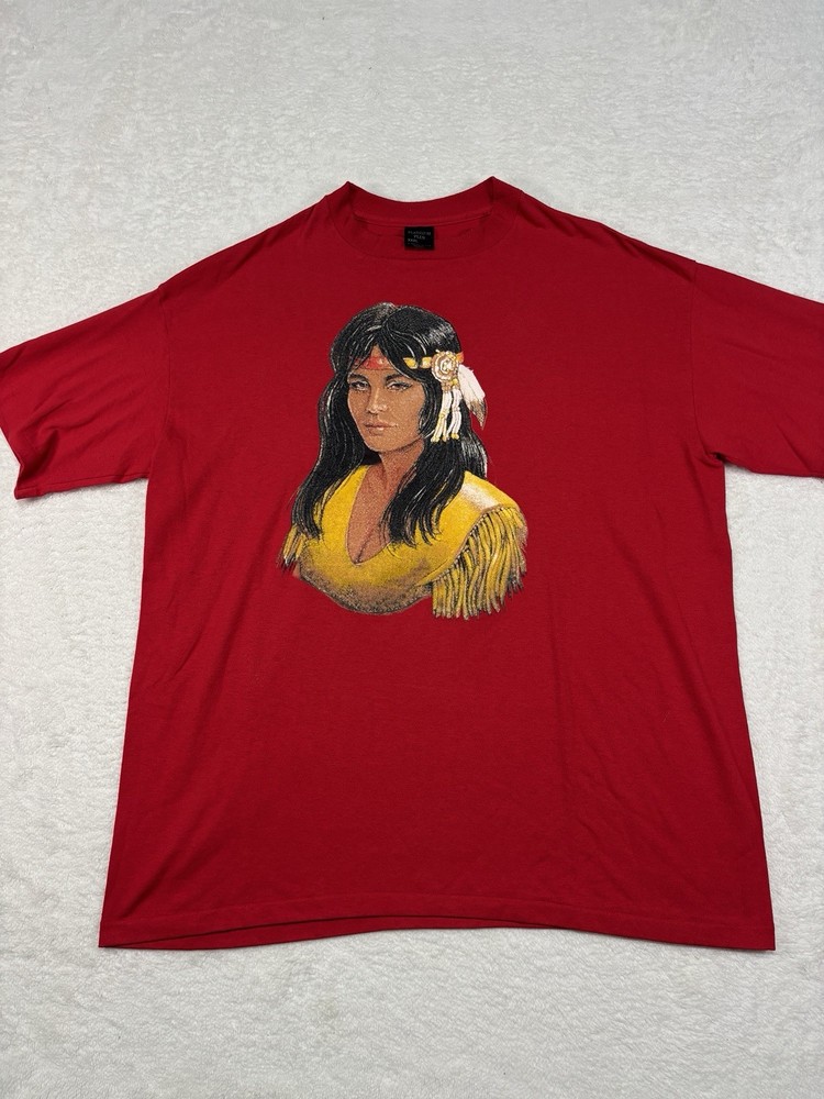 Vtg 80's Black T-Shirt with Beautiful Native American Woman Graphics XXXL USA