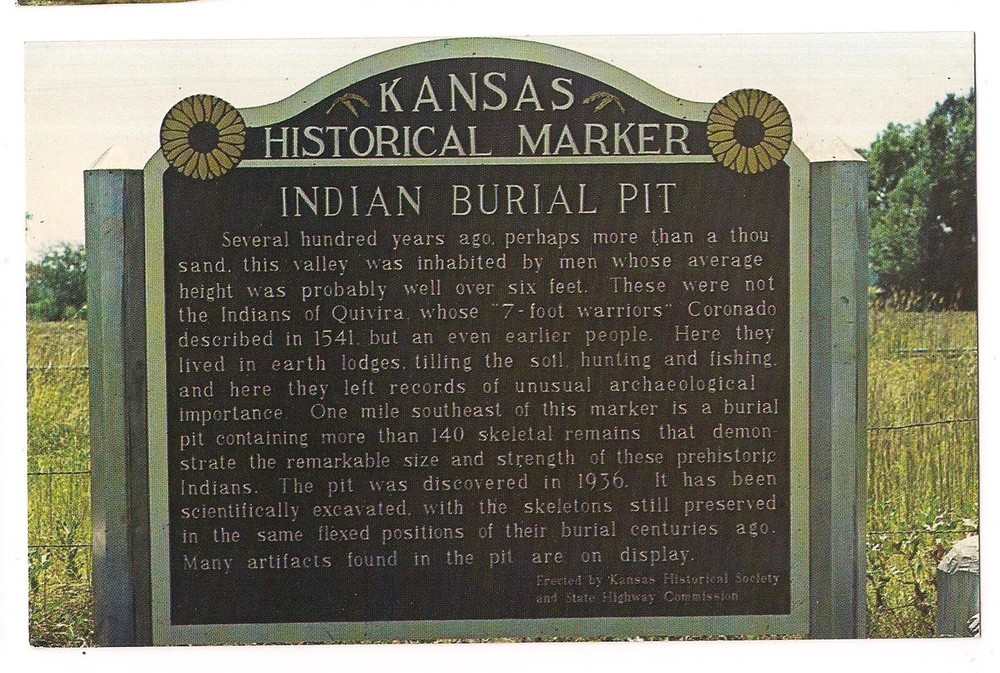 Kansas Historical Marker Sign INDIAN BURIAL PIT Road US 40 Salina Postcard KS