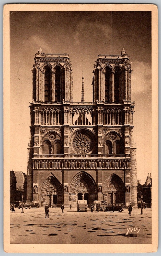 Antique Postcard Notre-dame Cathedral Facade Paris, Fr 1920s