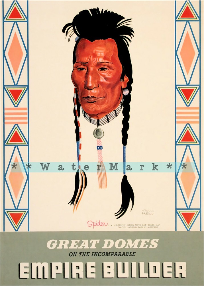 Impresión de póster retro Western Star 1958 Empire Builder Blackfeet nativo vintage