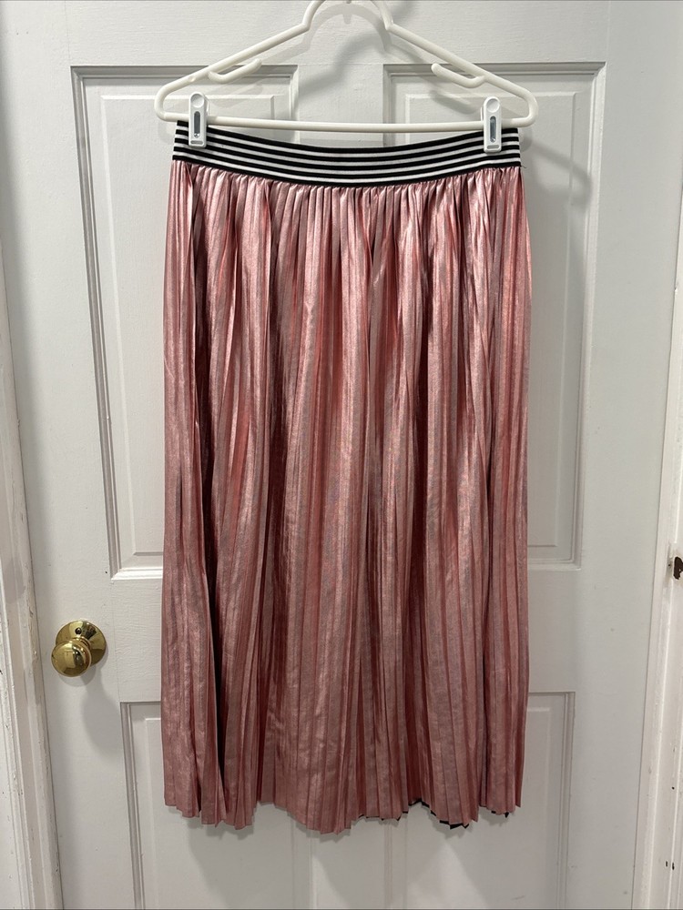ASOS Women’s Metallic Pink Pleated Maxi/Midi Skirt Size 12 Pull On Elastic Waist