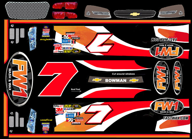 #7 Alex Bowman 2015 FW1 Wash & Wax 1/64th Scale Waterslide Nascar Decals