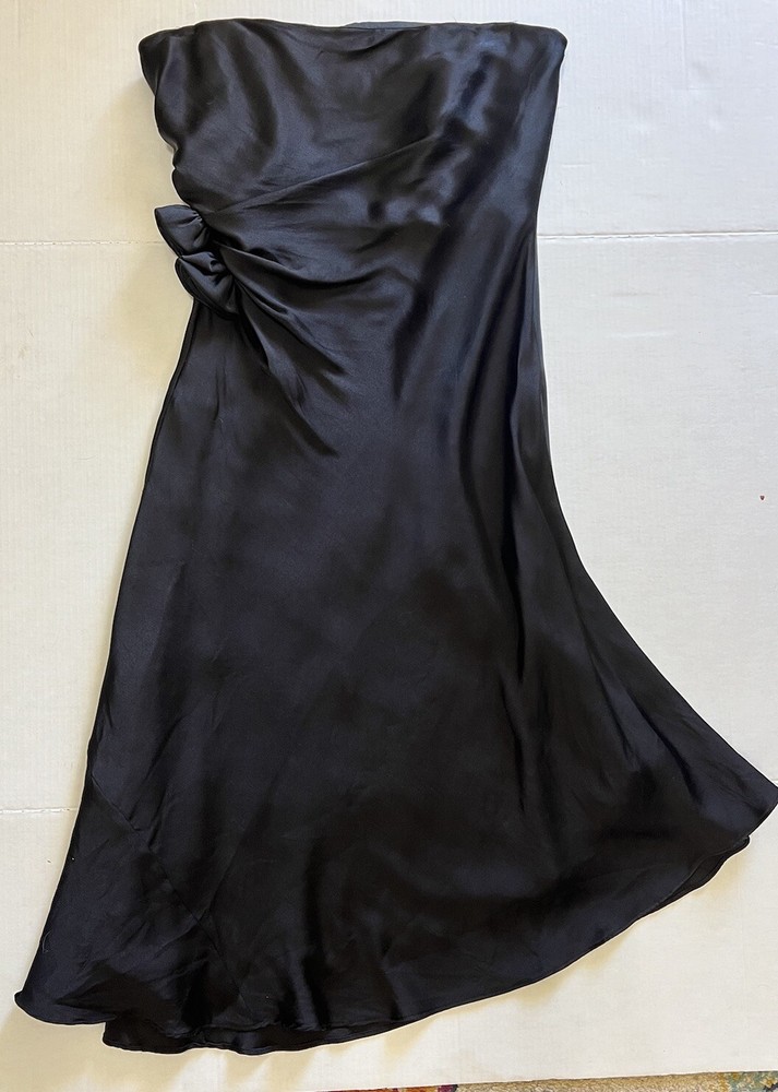VTG Y2K Banana Republic Silk Dress Womens Sz 12 Black Rosette Whimsigoth Pin-Up