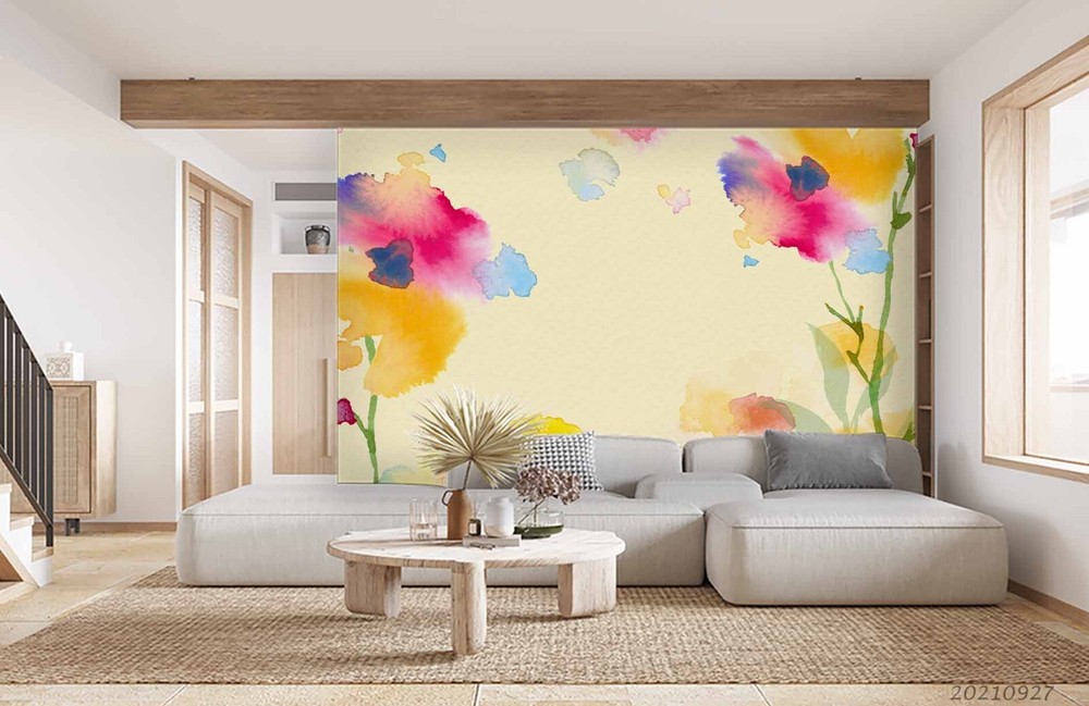 3D Watercolor Colorful Floral Wall Murals Wallpaper Murals Wall Sticker