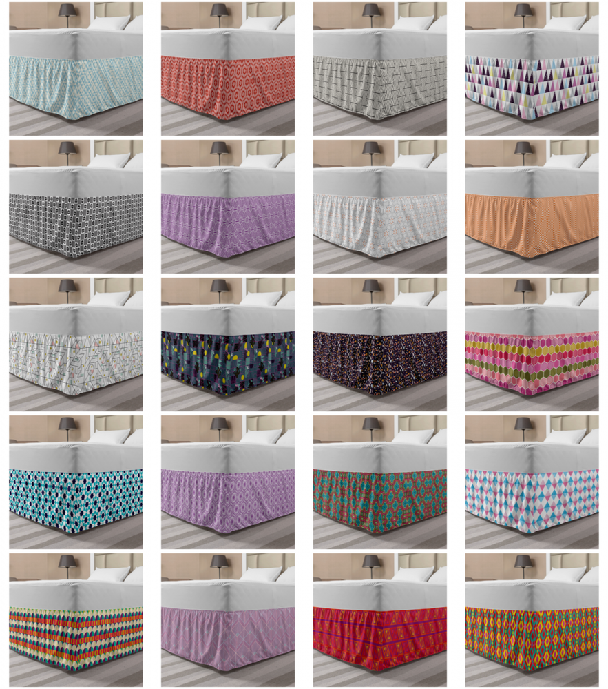 Ambesonne Geometric Shape Bedskirt Elastic Wrap Around Skirt Gathered Design