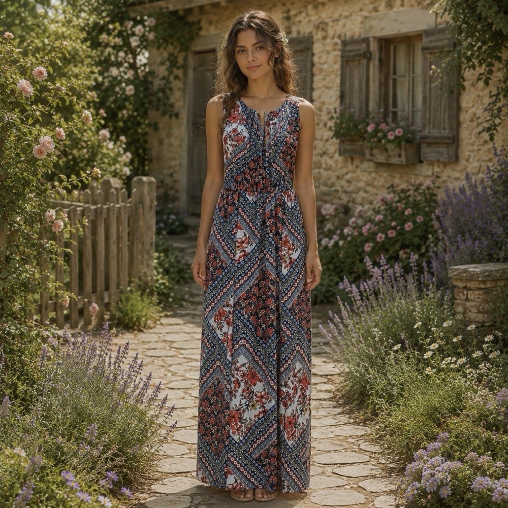 En Focus Studio Maxi Dress M/8  Boho Floral Cottage Core Sleeveless Tank NWT