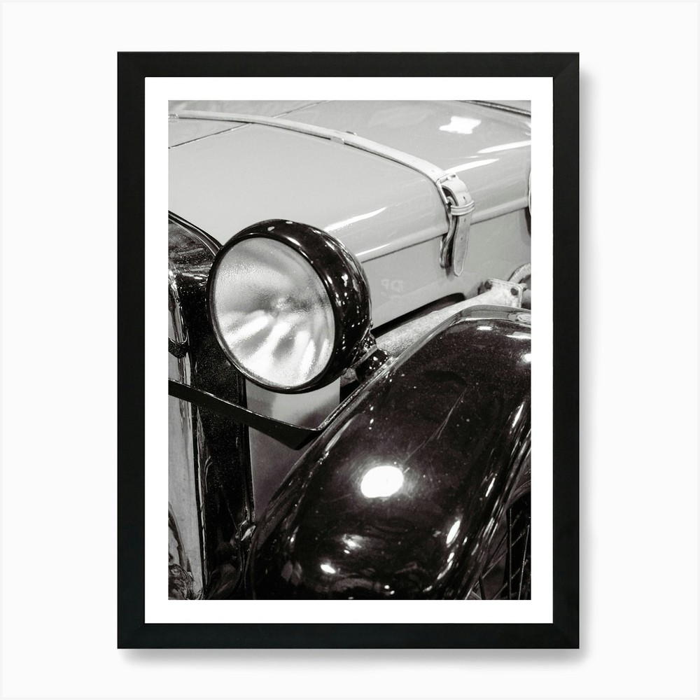 Vintage Black and White Car Art Framed Canvas Wall Poster  