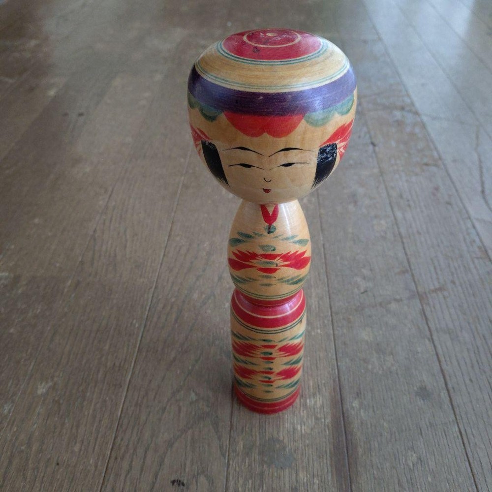 Kokeshi Traditional Japanese Wooden Doll 20cm Colorful Design Unique Decor