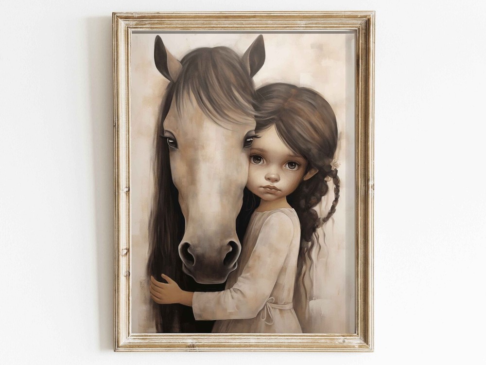 Vintage Horse Painting Cute Horse Decor For Girls Room Girl With Horse Girly