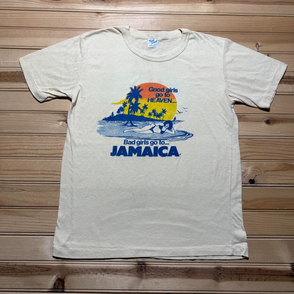 Vintage 80s Bad Girls Go To Jamaica Beach Tropical Surf T-Shirt Size Med/Large