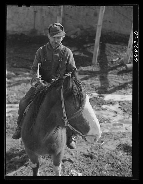 McCone County Montana 1942 Coal Miner on Horse in Badlands Sheep Wagon