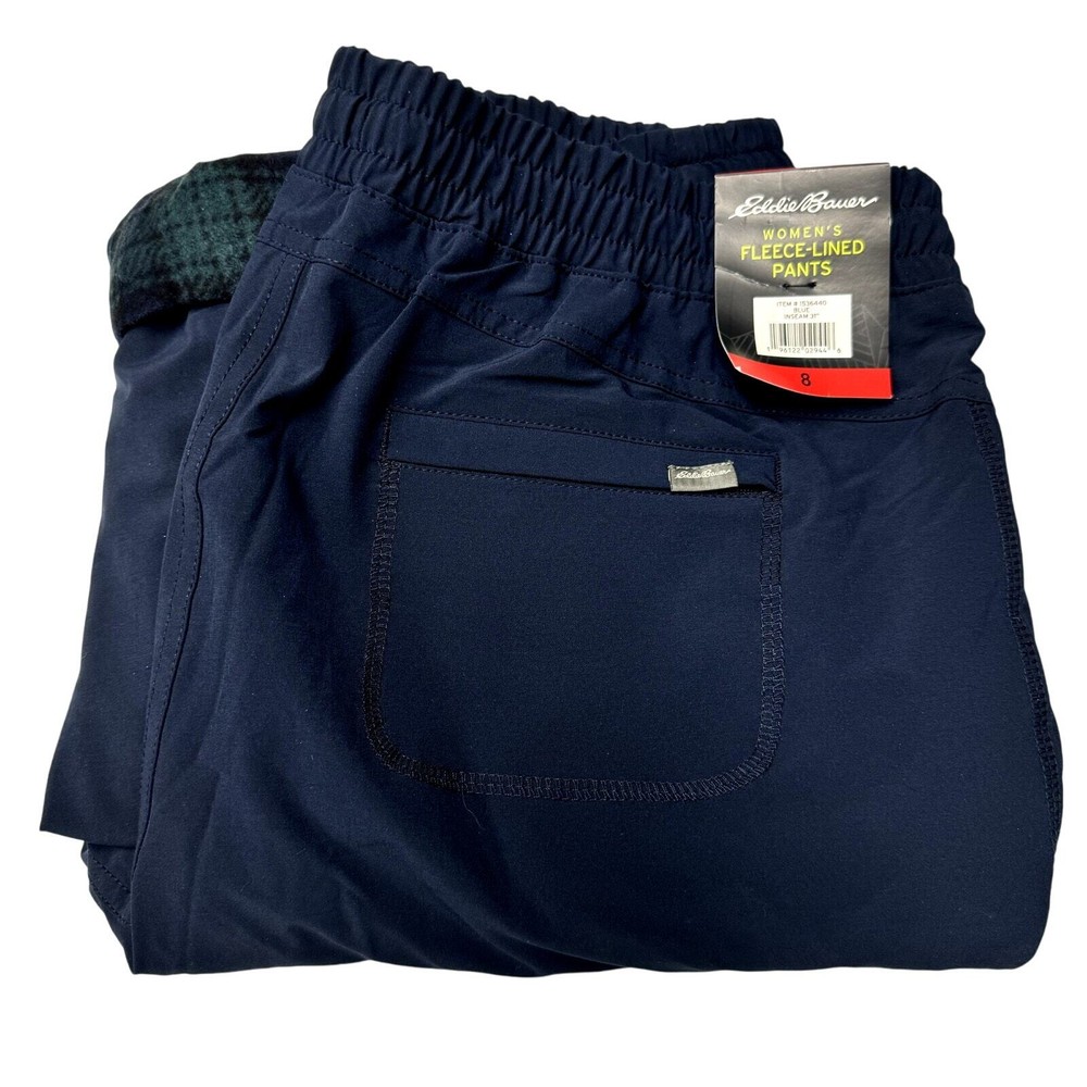 Eddie Bauer Pants Womens 8 Blue Fleece Lined Jogger + Pockets Lightweight NEW