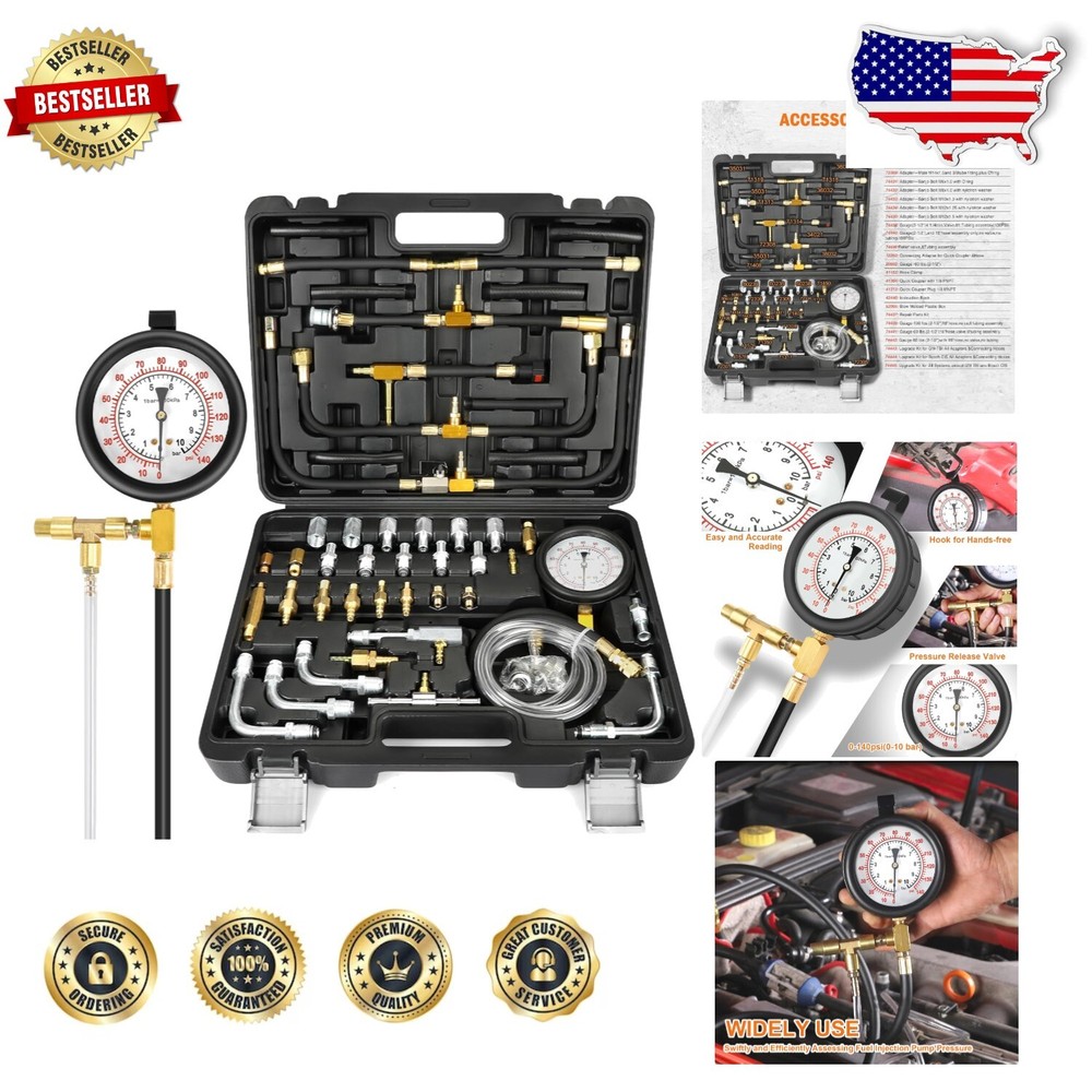 Accurate 0-140PSI Fuel Injection Pressure Tester Gauge Kit for Car Maintenance-image