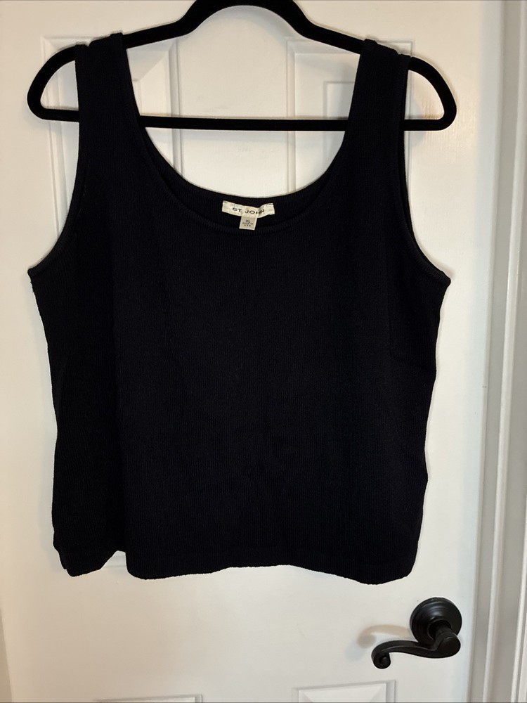 St John Black Santana Knit Tank Top Sleeveless Scoop Neck Size XL High Waist