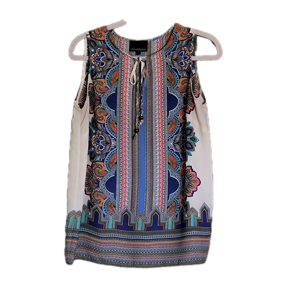 Cynthia Rowley Sleeveless Blouse L Pullover Paisley Boho Multicolored READ