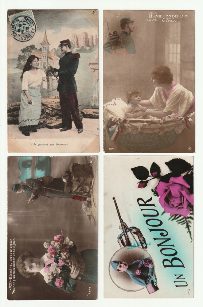5 Antique French Romantic Postcards Hand Colored Early 1900s