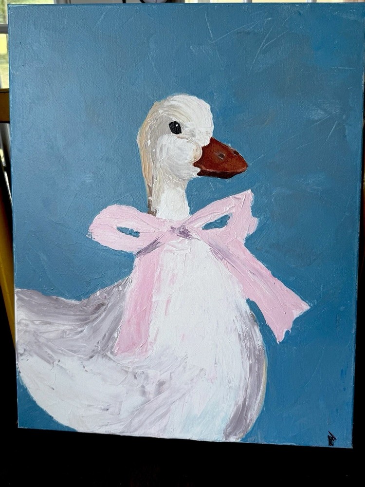 16x20 Coquette Goose Canvas Art - Pink Bow Nursery Painting