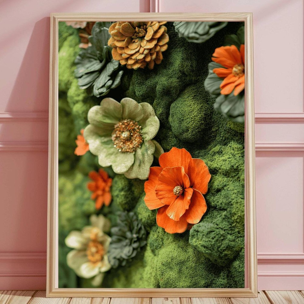 Colorful Floral Moss Wall Art Print Large Green Moss Botanical Prints Nature