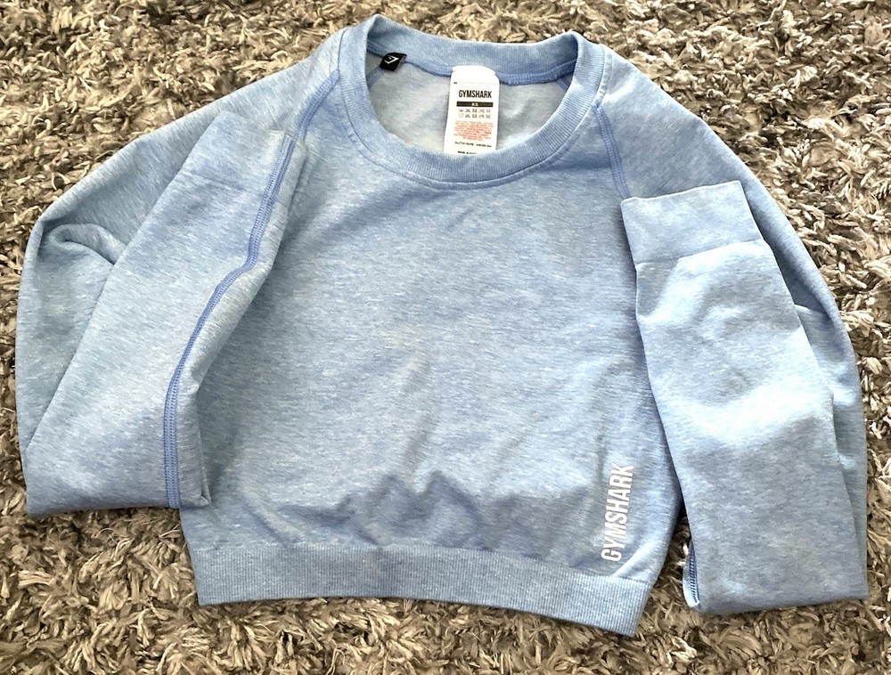Gymshark Light Blue Pullover Sweatshirt Logo Ruched Women's Regular XS