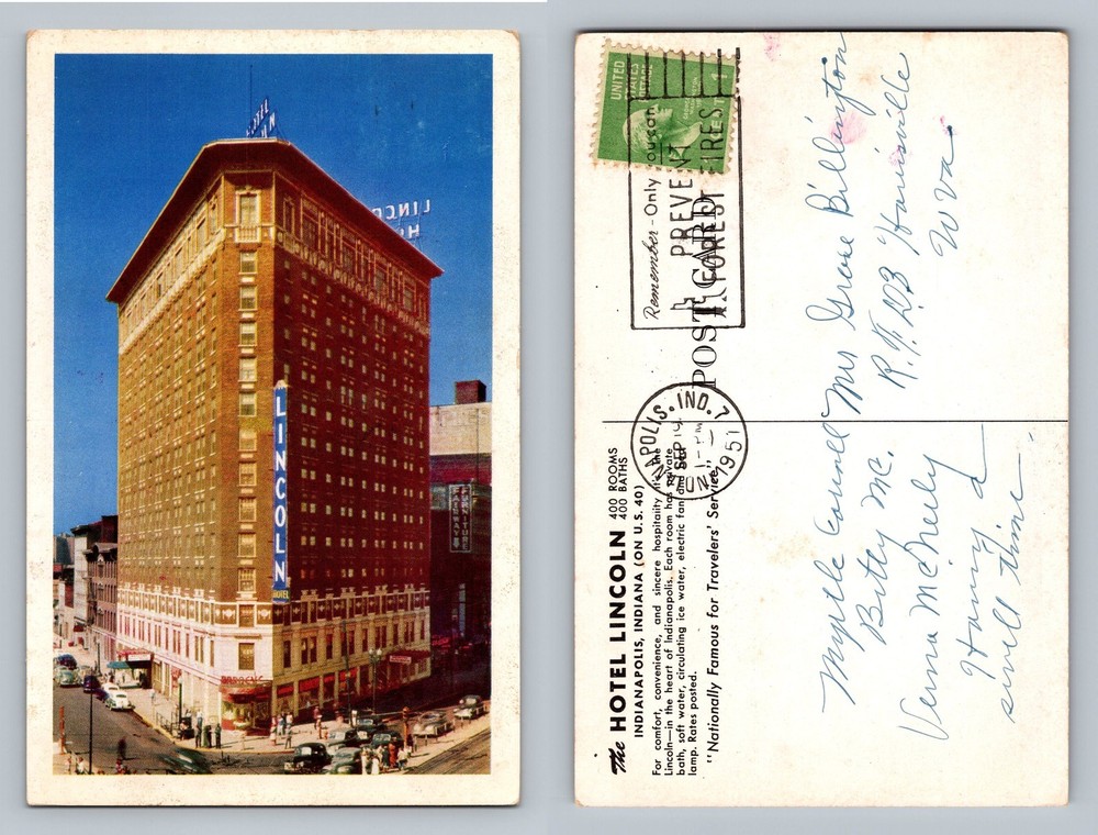 Indianapolis, IN-Indiana, Hotel Lincoln Tall Corner View Vintage Postcard