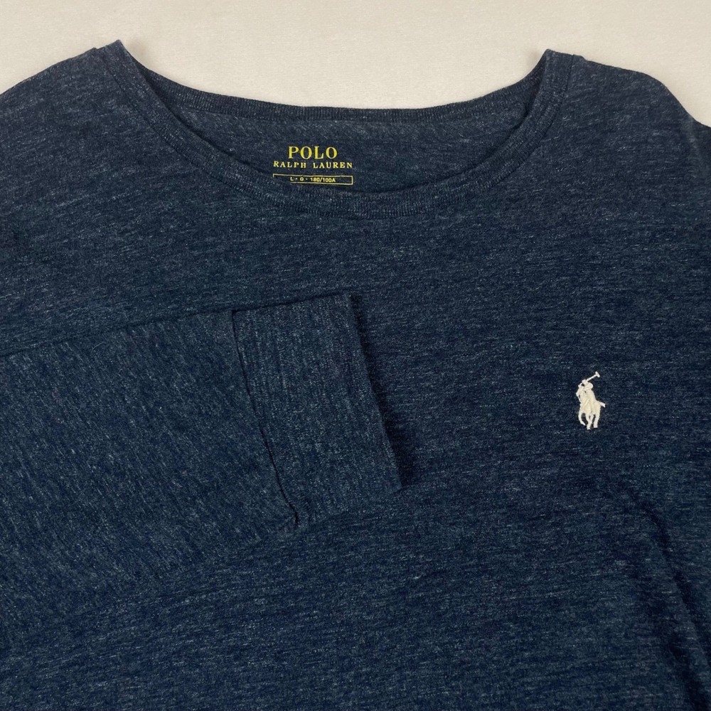Polo Ralph Lauren Mens Long Sleeve T-Shirt Navy Heather Pony Logo Large