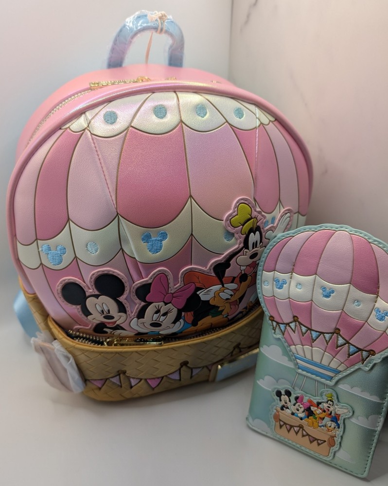 Disney Loungefly Mickey and Friends Hot Air Balloon Mini Backpack with Matching Wallet