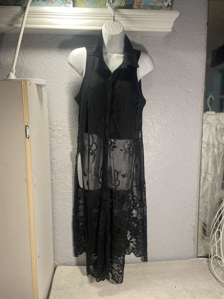 Black Floral Lace Duster Top Feminine Whimsigoth Boho Gothic Witchy Fairy Large