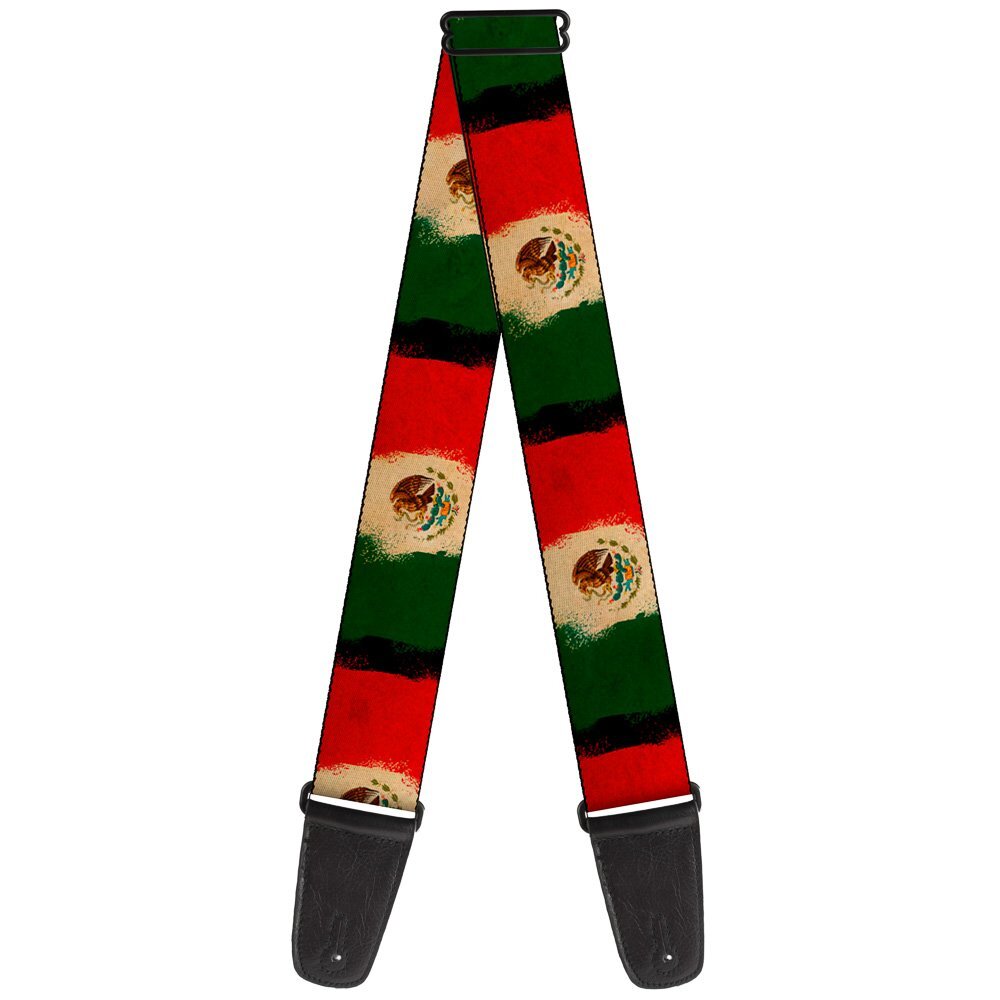 Guitar Strap Mexico Flag Distressed Painting 2 Inches Wide